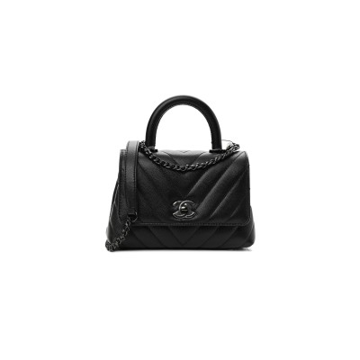 CHANEL CAVIAR CHEVRON QUILTED EXTRA MINI COCO HANDLE FLAP AS2215 (19*16*7cm)